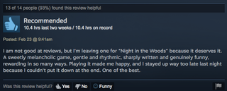 Illustration for article titled Night In The Woods, As Told By Steam Reviews